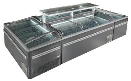 유리문 아일랜드 냉장고 R404a R290 490L 610L을 미끄러지게 하는 슈퍼마켓 유리 상단